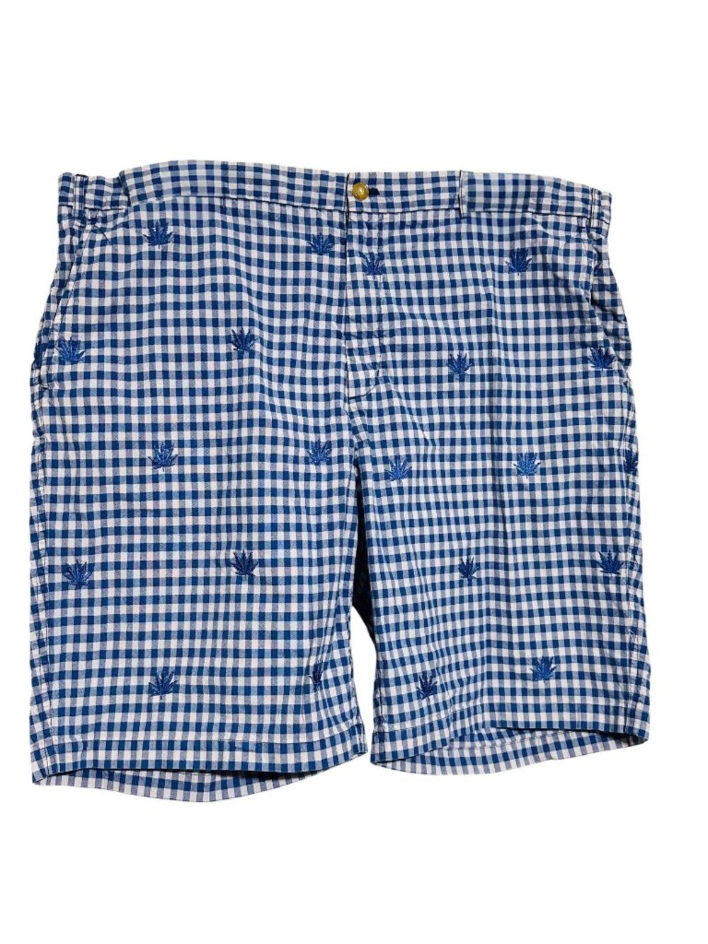 J. McLaughlin Mens 42 Blue Check Shorts Tropical Leaf Embroidered Golf Casual